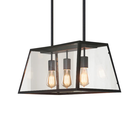 Industrial Black Trapezoid Kitchen Island Light With 3 Clear Glass Bulbs