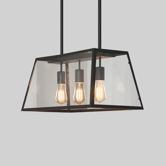 Industrial Black Trapezoid Kitchen Island Light With 3 Clear Glass Bulbs