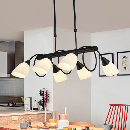 Modern White Glass Linear Kitchen Pendant Light Fixture - 6/8/10 Lights Black Hanging Lamp Kit