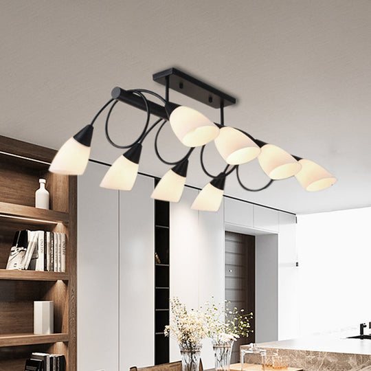 Modern White Glass Linear Kitchen Pendant Light Fixture - 6/8/10 Lights Black Hanging Lamp Kit