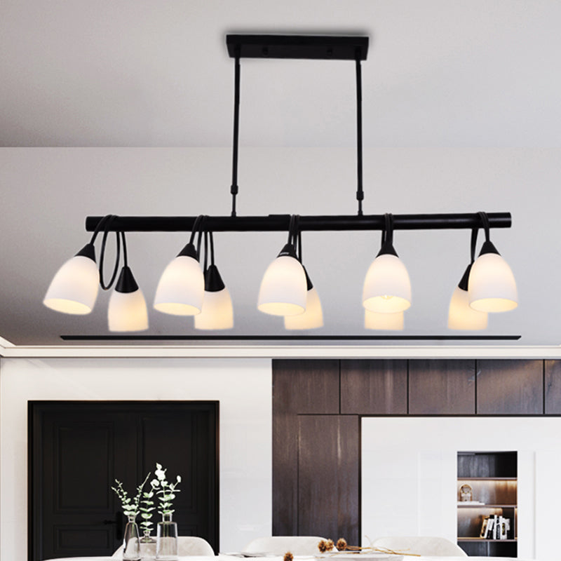 Modern White Glass Linear Kitchen Pendant Light Fixture - 6/8/10 Lights Black Hanging Lamp Kit