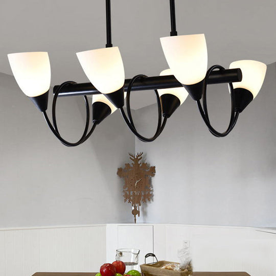 Modern White Glass Linear Kitchen Pendant Light Fixture - 6/8/10 Lights Black Hanging Lamp Kit