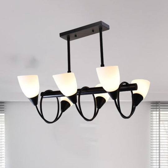 Modern White Glass Linear Kitchen Pendant Light Fixture - 6/8/10 Lights Black Hanging Lamp Kit