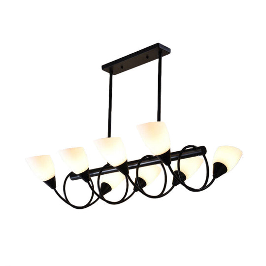 Modern White Glass Linear Kitchen Pendant Light Fixture - 6/8/10 Lights Black Hanging Lamp Kit