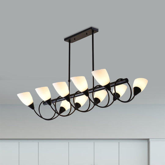 Modern White Glass Linear Kitchen Pendant Light Fixture - 6/8/10 Lights Black Hanging Lamp Kit