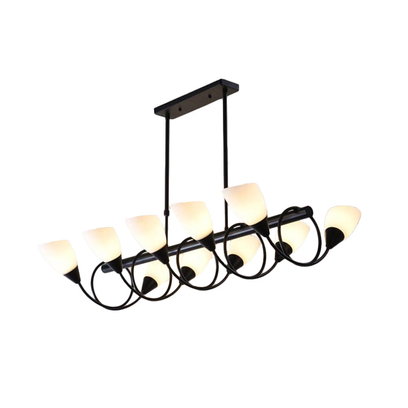 Modern White Glass Linear Kitchen Pendant Light Fixture - 6/8/10 Lights Black Hanging Lamp Kit