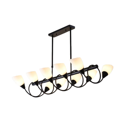 Modern White Glass Linear Kitchen Pendant Light Fixture - 6/8/10 Lights Black Hanging Lamp Kit