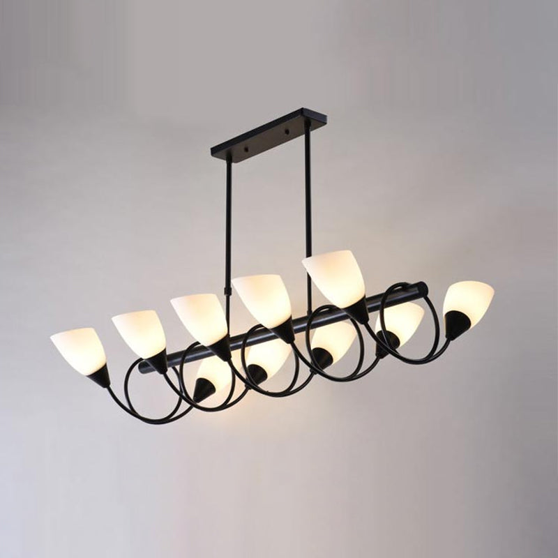 Modern White Glass Linear Kitchen Pendant Light Fixture - 6/8/10 Lights Black Hanging Lamp Kit