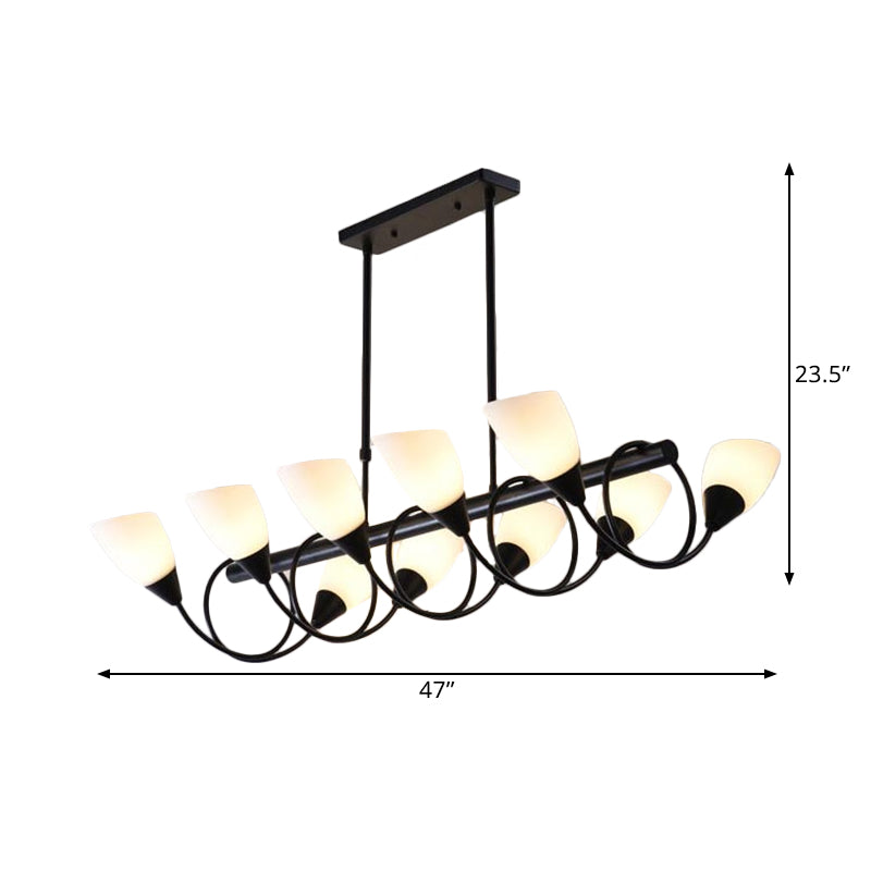 Modern White Glass Linear Kitchen Pendant Light Fixture - 6/8/10 Lights Black Hanging Lamp Kit