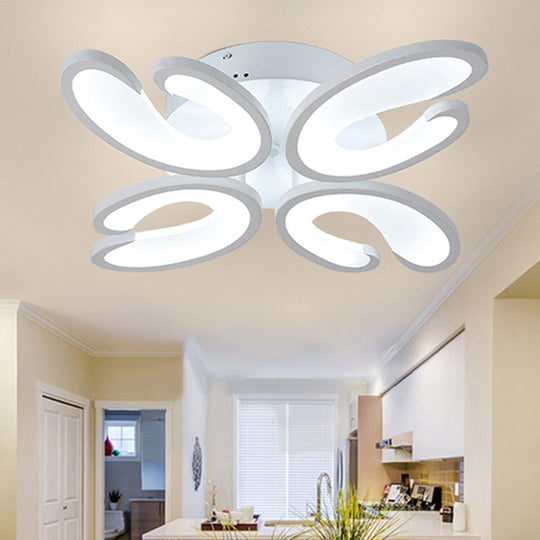 Modern 4/6/9-Head U-Shaped Acrylic Shade Flush Mount Ceiling Light in White – Warm/White/Natural Light