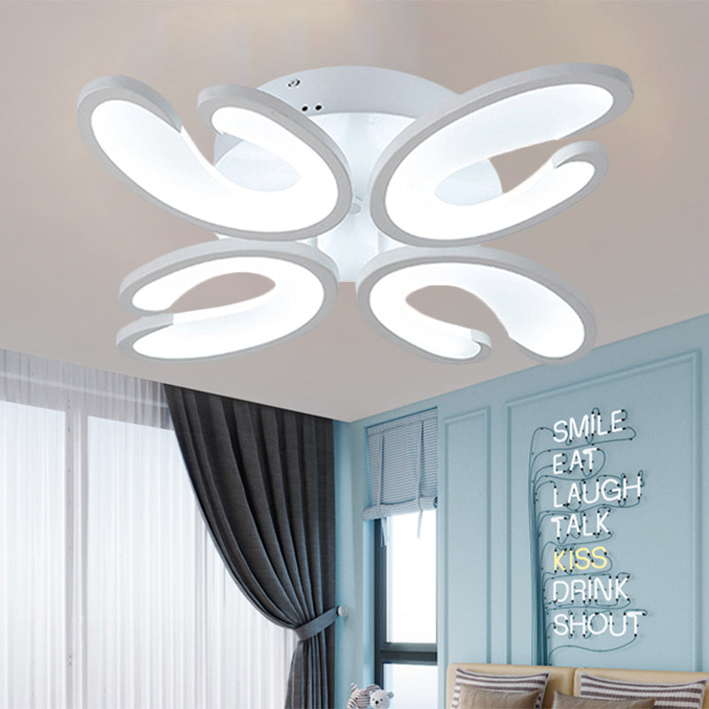 Modern 4/6/9-Head U-Shaped Acrylic Shade Flush Mount Ceiling Light in White – Warm/White/Natural Light