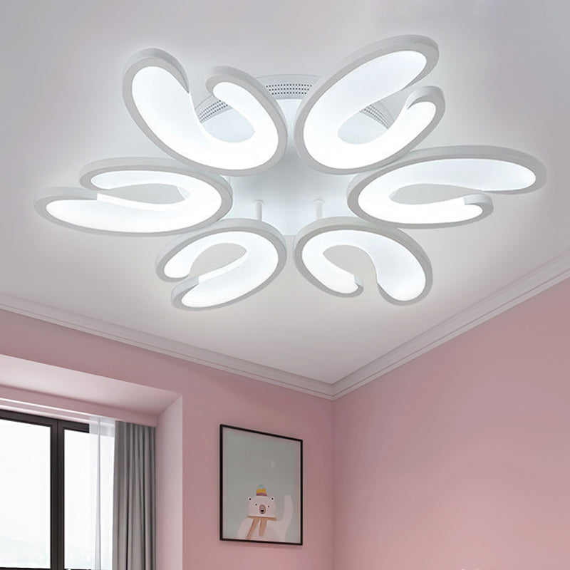 Modern 4/6/9-Head U-Shaped Acrylic Shade Flush Mount Ceiling Light in White – Warm/White/Natural Light