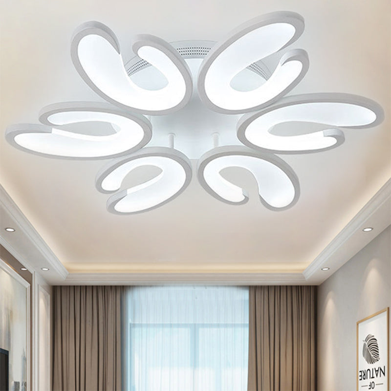 Modern 4/6/9-Head U-Shaped Acrylic Shade Flush Mount Ceiling Light in White – Warm/White/Natural Light