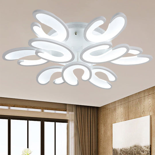 Modern 4/6/9-Head U-Shaped Acrylic Shade Flush Mount Ceiling Light in White – Warm/White/Natural Light