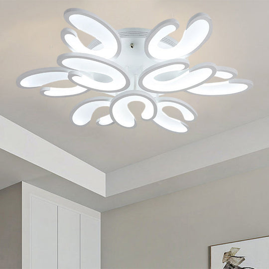 Modern 4/6/9-Head U-Shaped Acrylic Shade Flush Mount Ceiling Light in White – Warm/White/Natural Light