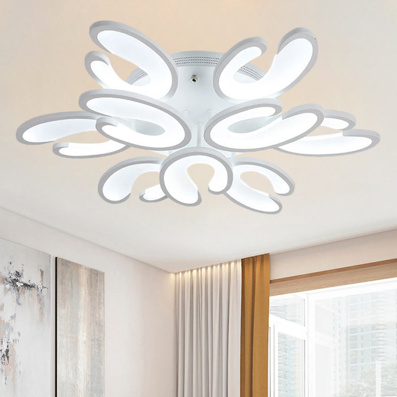 Modern 4/6/9-Head U-Shaped Acrylic Shade Flush Mount Ceiling Light in White – Warm/White/Natural Light