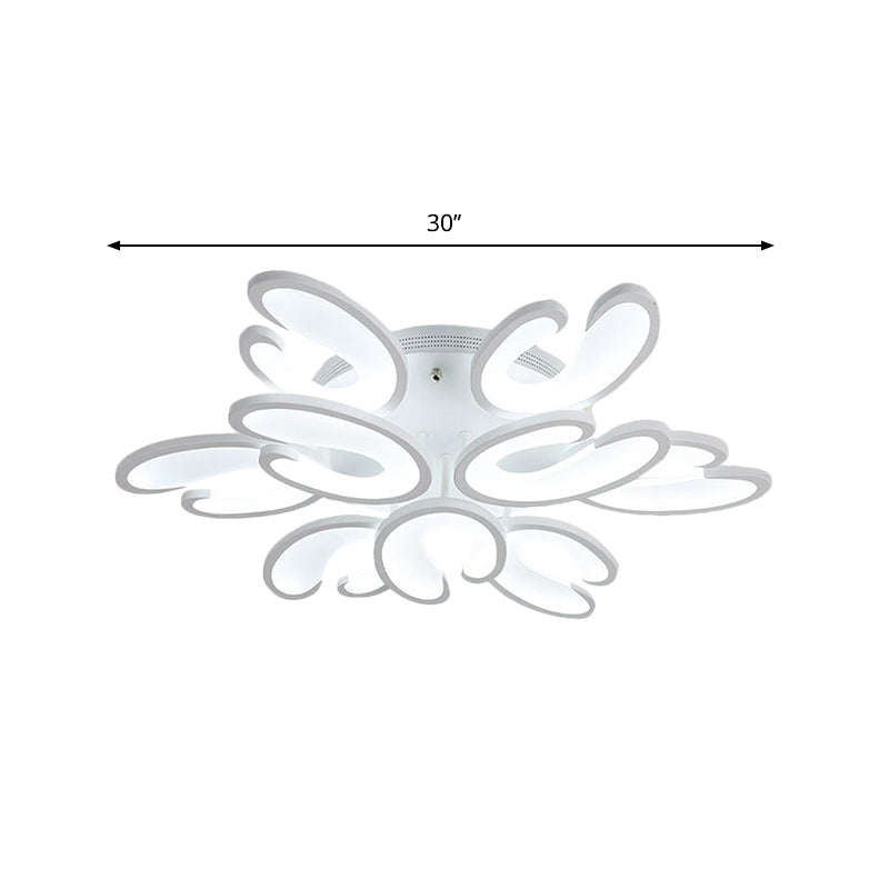 Modern 4/6/9-Head U-Shaped Acrylic Shade Flush Mount Ceiling Light in White – Warm/White/Natural Light