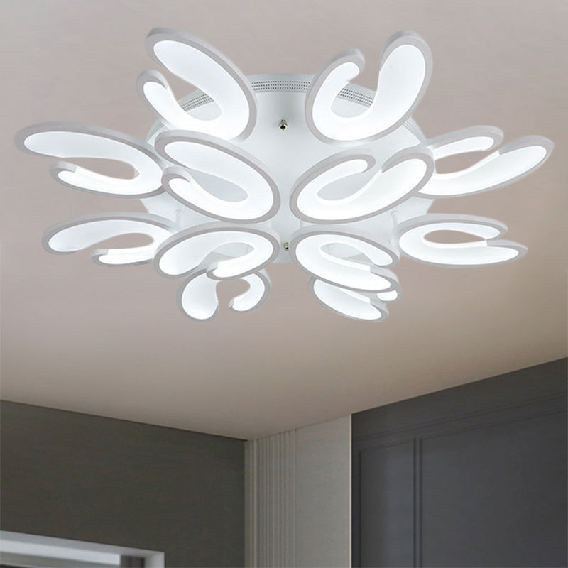 Modern 4/6/9-Head U-Shaped Acrylic Shade Flush Mount Ceiling Light in White – Warm/White/Natural Light