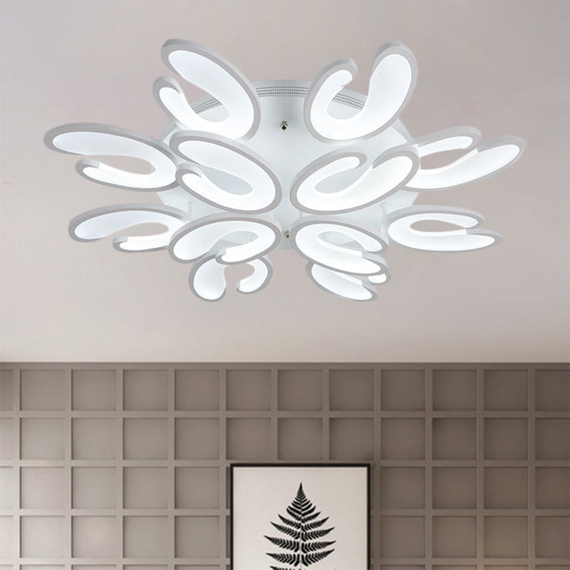 Modern 4/6/9-Head U-Shaped Acrylic Shade Flush Mount Ceiling Light in White – Warm/White/Natural Light