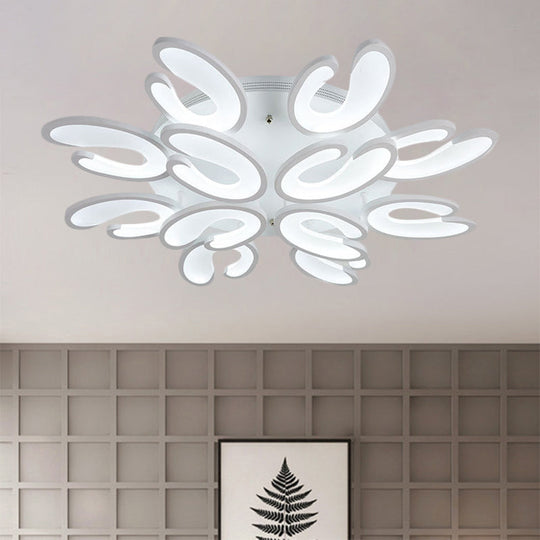 Modern 4/6/9-Head U-Shaped Acrylic Shade Flush Mount Ceiling Light in White – Warm/White/Natural Light