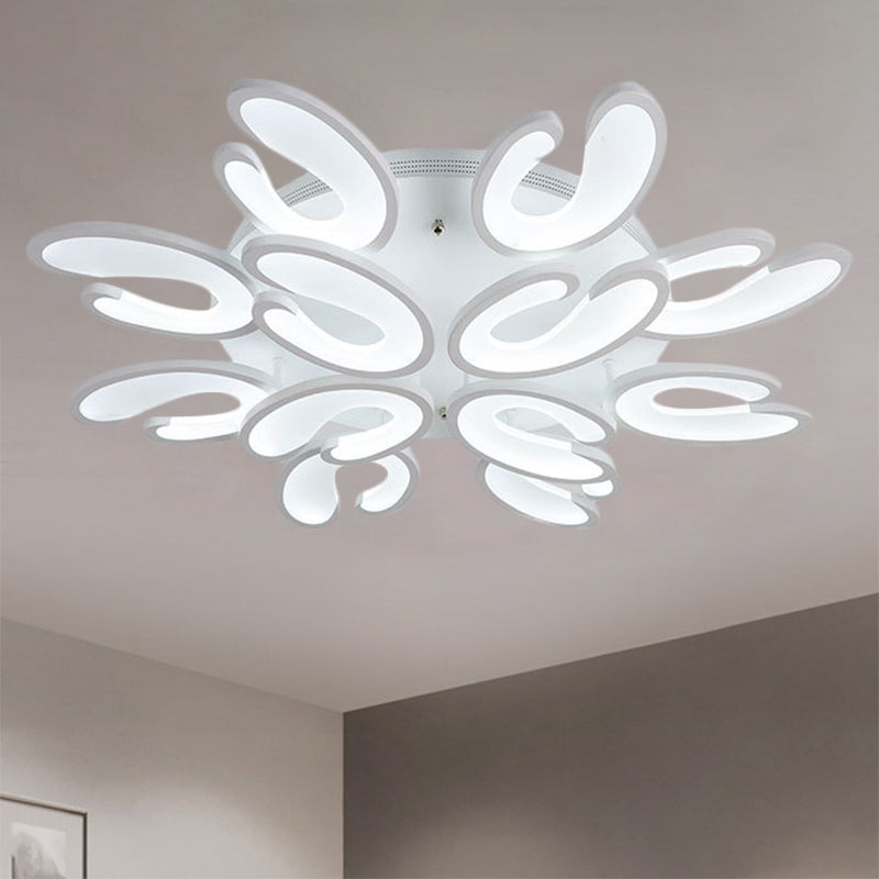 Modern 4/6/9-Head U-Shaped Acrylic Shade Flush Mount Ceiling Light in White – Warm/White/Natural Light