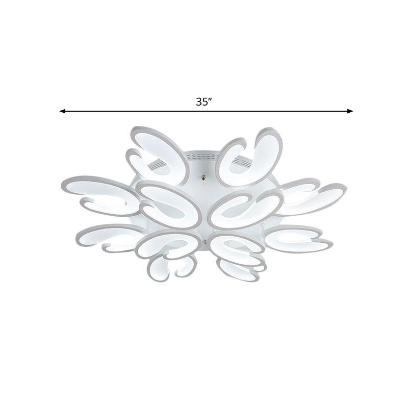 Modern 4/6/9-Head U-Shaped Acrylic Shade Flush Mount Ceiling Light in White – Warm/White/Natural Light