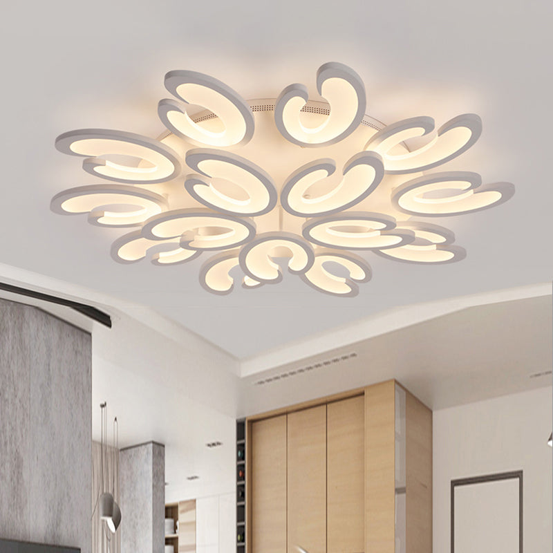 Modern 4/6/9-Head U-Shaped Acrylic Shade Flush Mount Ceiling Light in White – Warm/White/Natural Light