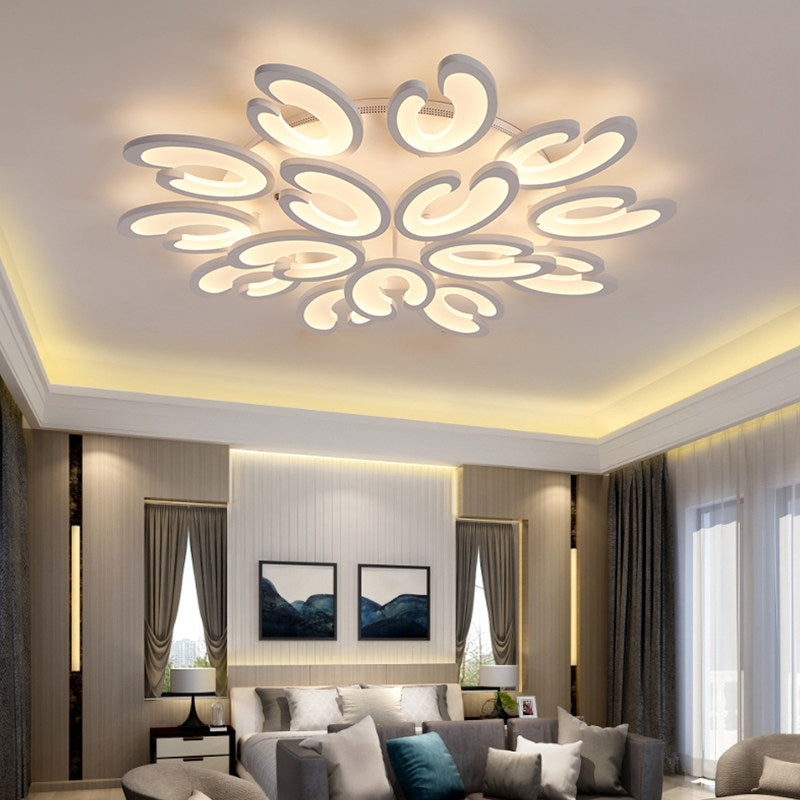 Modern 4/6/9-Head U-Shaped Acrylic Shade Flush Mount Ceiling Light In White Warm/White/Natural