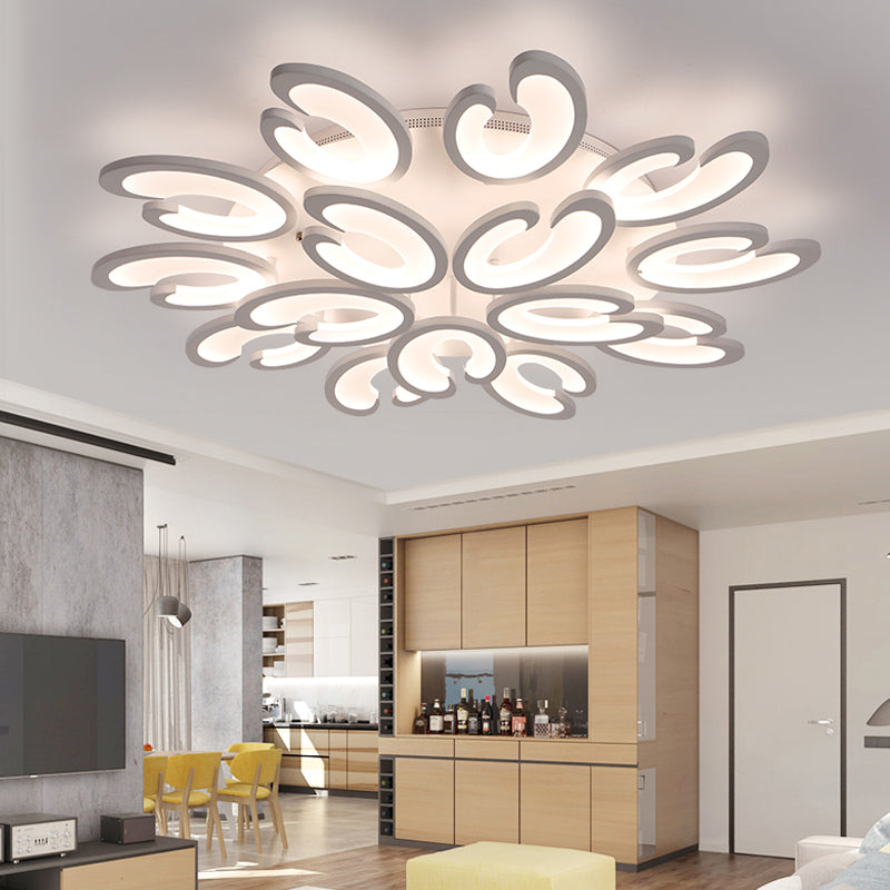 Modern 4/6/9-Head U-Shaped Acrylic Shade Flush Mount Ceiling Light in White – Warm/White/Natural Light