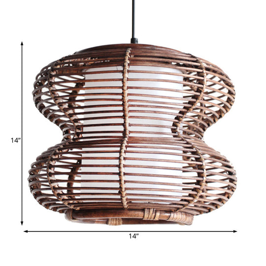 Asian Style Bamboo Pendant Light With Inner Shade - Brown Gourd Hanging Fixture For Living Room