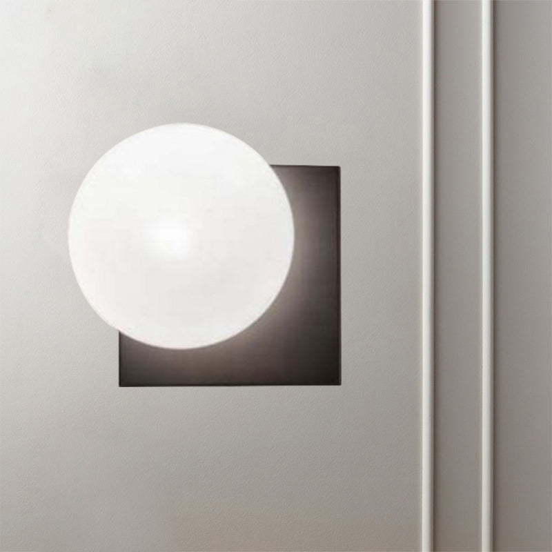 1 Light Modern Wall Sconce With White Glass Shade Black Ball Mounted Fixture