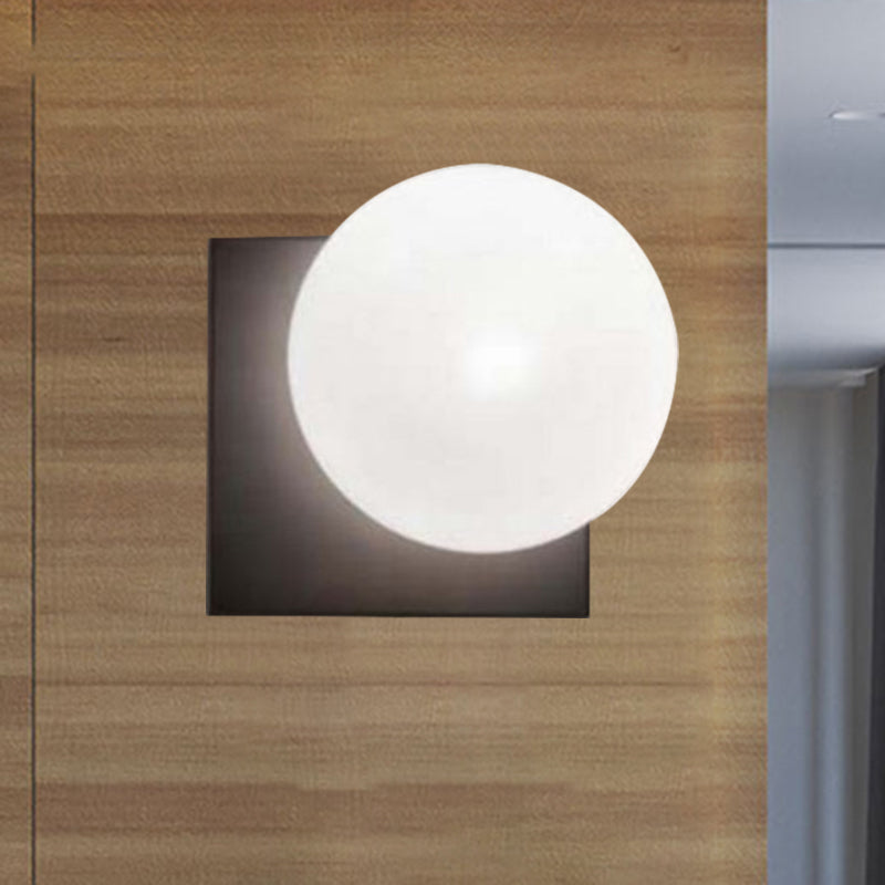 1 Light Modern Wall Sconce With White Glass Shade Black Ball Mounted Fixture