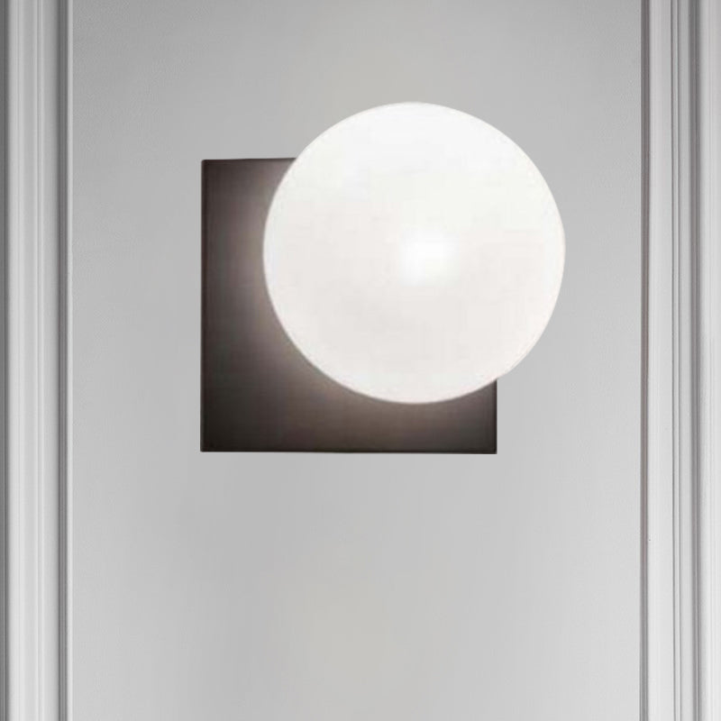 1 Light Modern Wall Sconce With White Glass Shade Black Ball Mounted Fixture