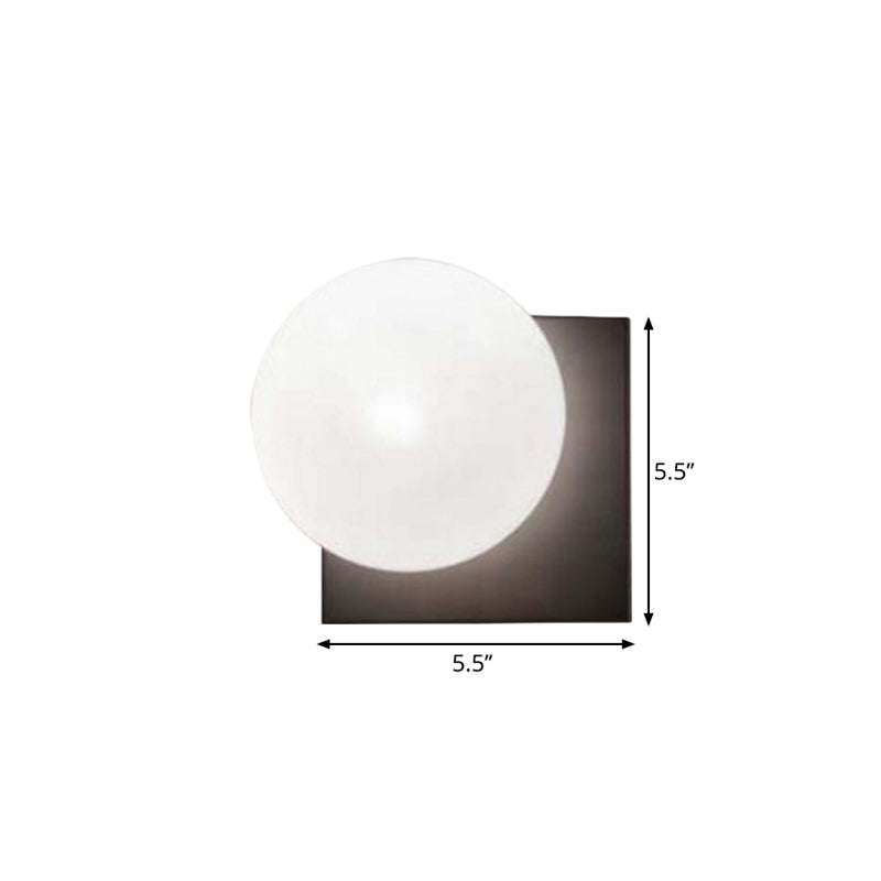 1 Light Modern Wall Sconce With White Glass Shade Black Ball Mounted Fixture