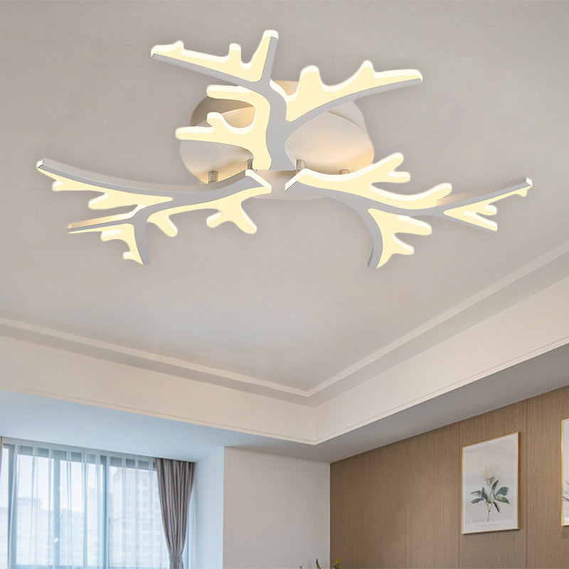 Contemporary Branch Acrylic Flush Light - White Ceiling Mount Fixture with Warm/White/Natural Light - 3/5/9 Heads