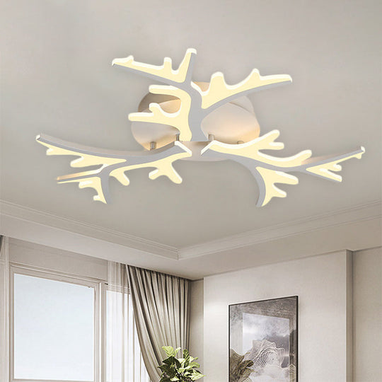 Contemporary Branch Acrylic Flush Light - White Ceiling Mount Fixture with Warm/White/Natural Light - 3/5/9 Heads