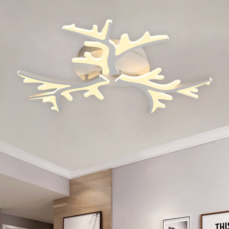 Contemporary Branch Acrylic Flush Light - White Ceiling Mount Fixture with Warm/White/Natural Light - 3/5/9 Heads