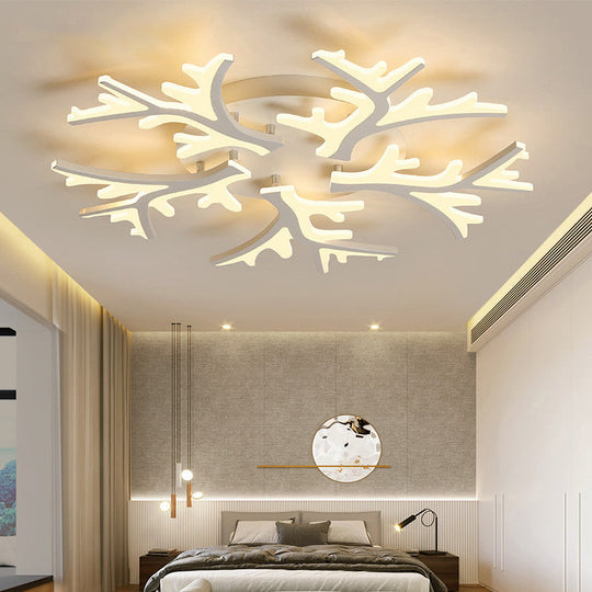 Contemporary Branch Acrylic Flush Light - White Ceiling Mount Fixture with Warm/White/Natural Light - 3/5/9 Heads