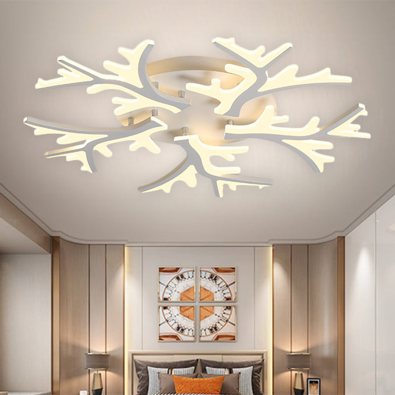 Contemporary Branch Acrylic Flush Light - White Ceiling Mount Fixture with Warm/White/Natural Light - 3/5/9 Heads