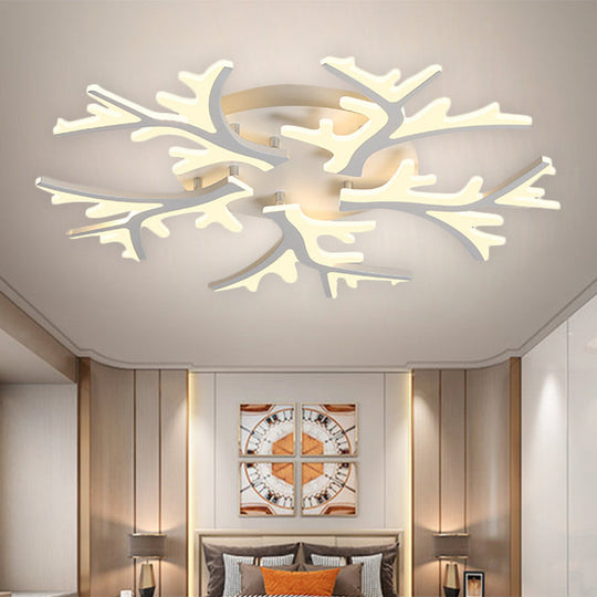 Contemporary Branch Acrylic Flush Light - White Ceiling Mount Fixture With Warm/White/Natural 3/5/9