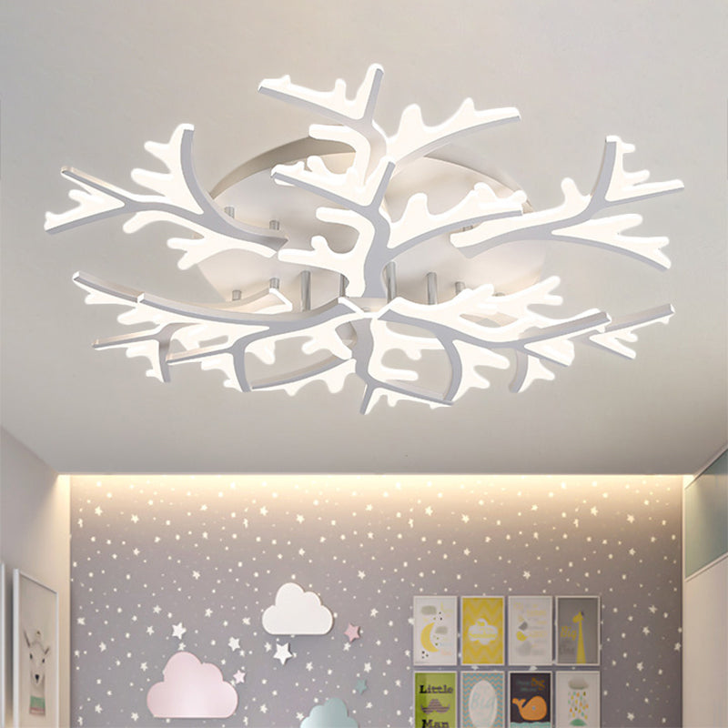 Contemporary Branch Acrylic Flush Light - White Ceiling Mount Fixture with Warm/White/Natural Light - 3/5/9 Heads