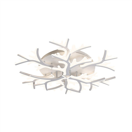 Contemporary Branch Acrylic Flush Light - White Ceiling Mount Fixture with Warm/White/Natural Light - 3/5/9 Heads