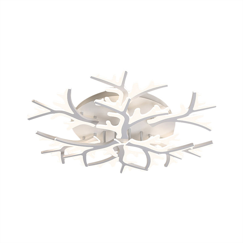 Contemporary Branch Acrylic Flush Light - White Ceiling Mount Fixture With Warm/White/Natural 3/5/9