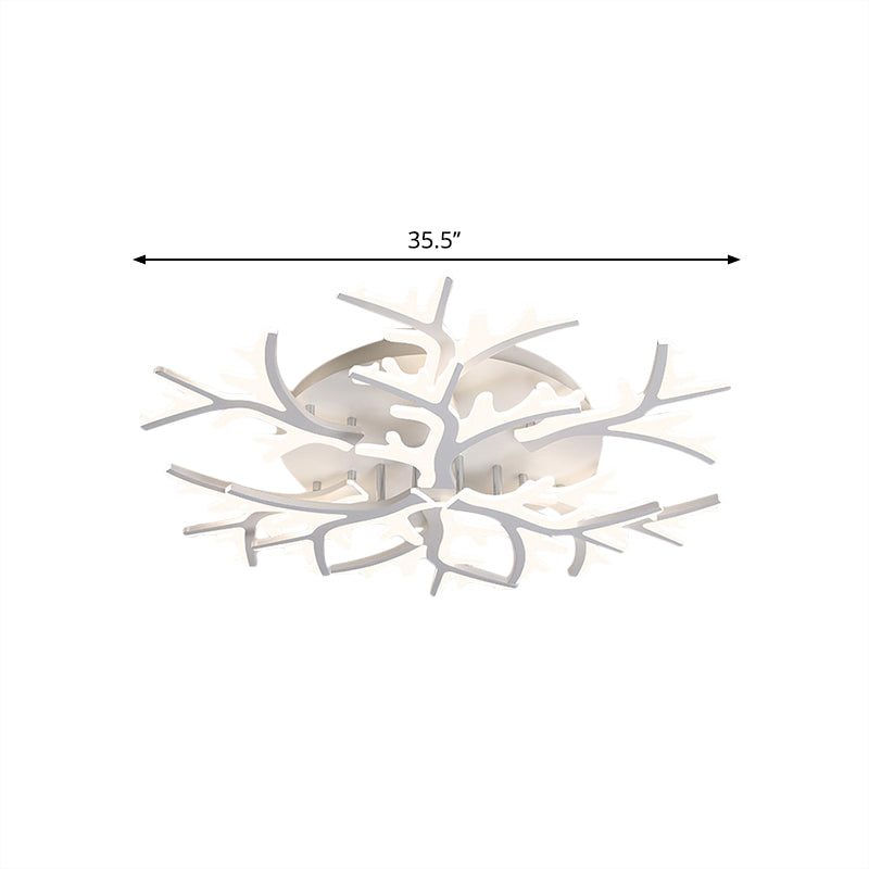 Contemporary Branch Acrylic Flush Light - White Ceiling Mount Fixture with Warm/White/Natural Light - 3/5/9 Heads