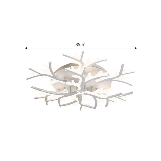 Contemporary Branch Acrylic Flush Light - White Ceiling Mount Fixture With Warm/White/Natural 3/5/9