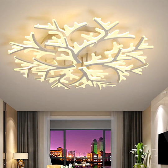 Contemporary Branch Acrylic Flush Light - White Ceiling Mount Fixture with Warm/White/Natural Light - 3/5/9 Heads