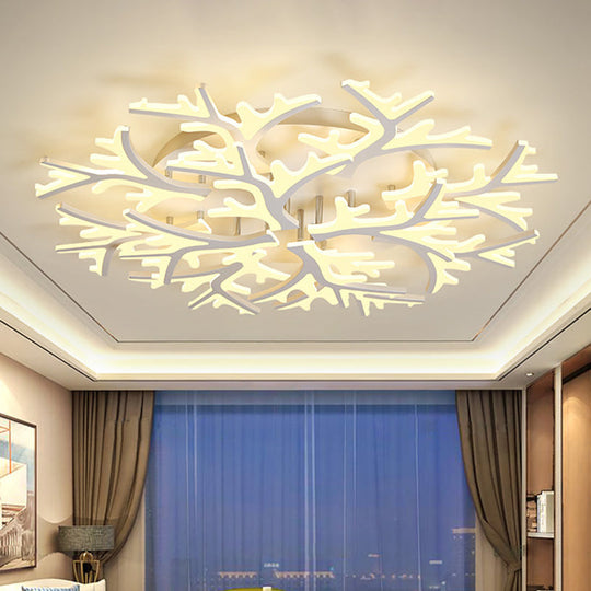 Contemporary Branch Acrylic Flush Light - White Ceiling Mount Fixture with Warm/White/Natural Light - 3/5/9 Heads