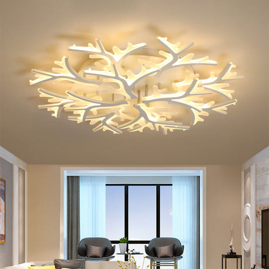 Contemporary Branch Acrylic Flush Light - White Ceiling Mount Fixture with Warm/White/Natural Light - 3/5/9 Heads