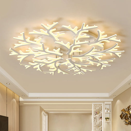 Contemporary Branch Acrylic Flush Light - White Ceiling Mount Fixture with Warm/White/Natural Light - 3/5/9 Heads