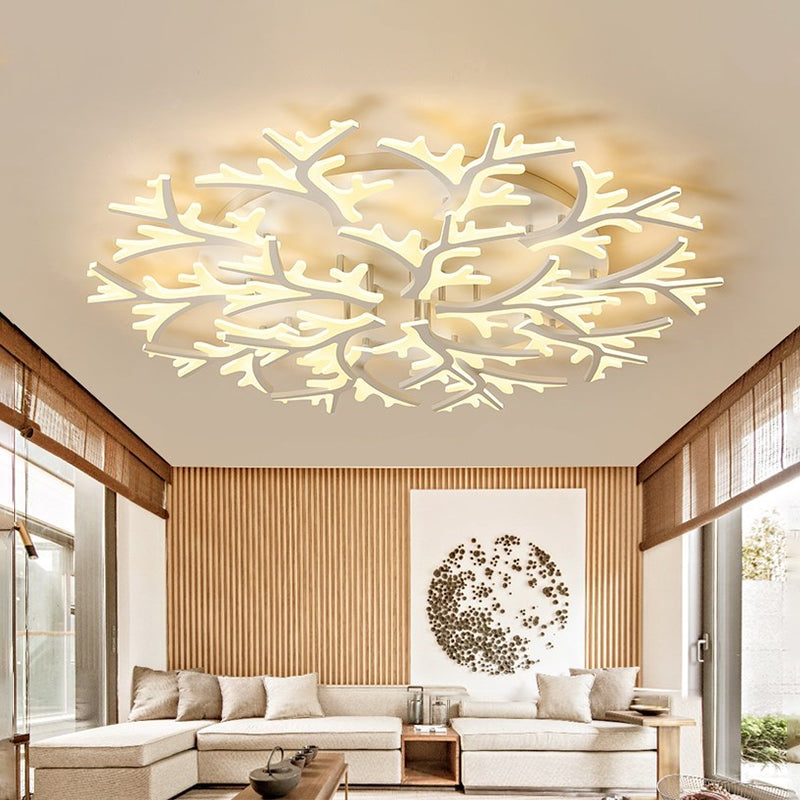 Contemporary Branch Acrylic Flush Light - White Ceiling Mount Fixture with Warm/White/Natural Light - 3/5/9 Heads